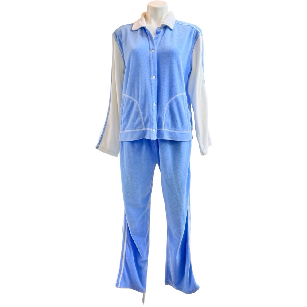 Vintage Terry Cloth After Swim Warm Up Suit Retro Tracksuit L Drawstring Pants - Picture 3 of 12